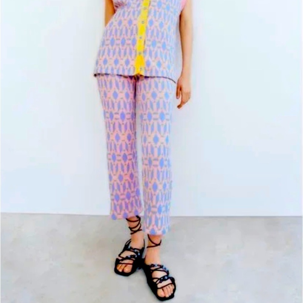 NEW ZARA - Ankle Flare Cropped Knit High Waist Pants